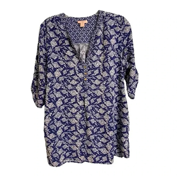 SAINT TROPEZ West Elegant Navy Blue Patterned top size medium - Picture 1 of 4